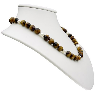 Kette aus Tigerauge und Perlen 925 Silber