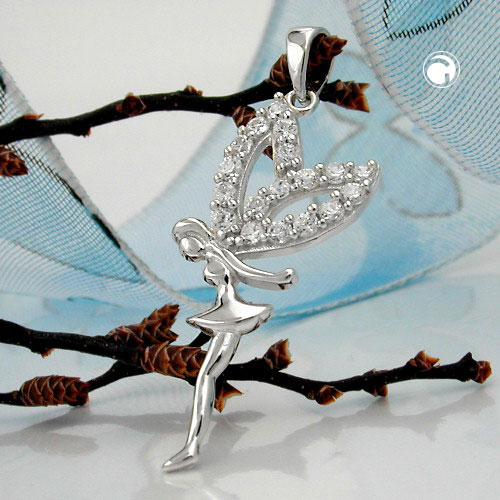 Anhänger Elfe mit 18 Zirkonia weiß 925 Silber