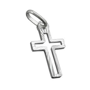 Small Cross Pendant 16x9mm 925 Sterling Silver Diamond Cut Silver Pendant