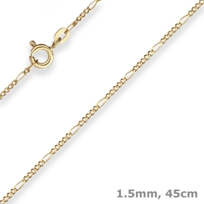 1,5mm Figarokette diamantiert Kette Collier Halskette aus 333 Gold Gelbgold 45cm
