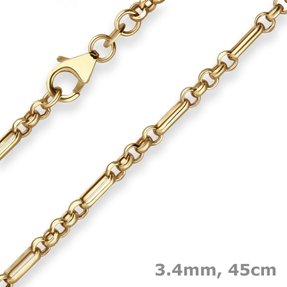3,4mm Fantasiekette Goldkette Collier Halskette aus 375 Gold Gelbgold 45cm