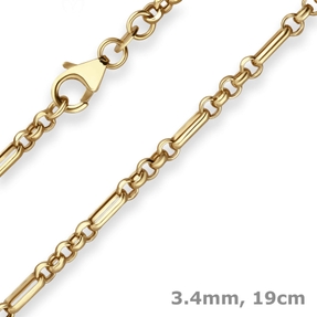 3,4mm Armband Fantasiekette Goldarmband Armschmuck aus 375 Gold Gelbgold 19cm
