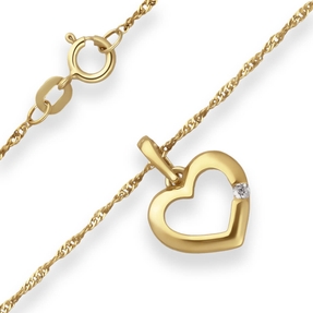 Collier mit Zirkonia Singapurkette Goldkette Herz aus 375 Gold Gelbgold 45cm