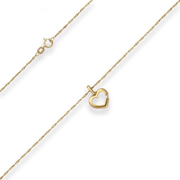 Singapurkette Herz mit Zirkonia aus 375 Gelbgold 45cm