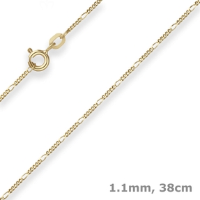 1,1mm Figarokette diamantiert Kette Collier Halskette aus 375 Gold Gelbgold 38cm