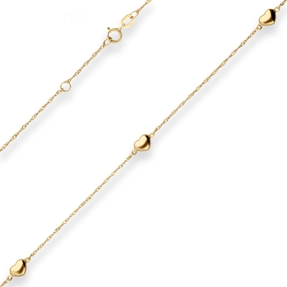 1,2mm Singapurkette Fusskette Herz Fusskette aus 333 Gold Gelbgold 25cm