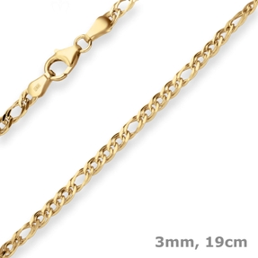 3mm Armband Panzerkette hohl Armschmuck aus 585 Gold Gelbgold 19cm