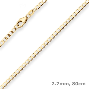 2,6mm Flach-Panzerkette weit Collier Halskette aus 585 Gold Gelbgold 80cm