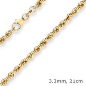 3,3mm Armband Kordelkette hohl Armschmuck aus 333 Gold Gelbgold 21cm