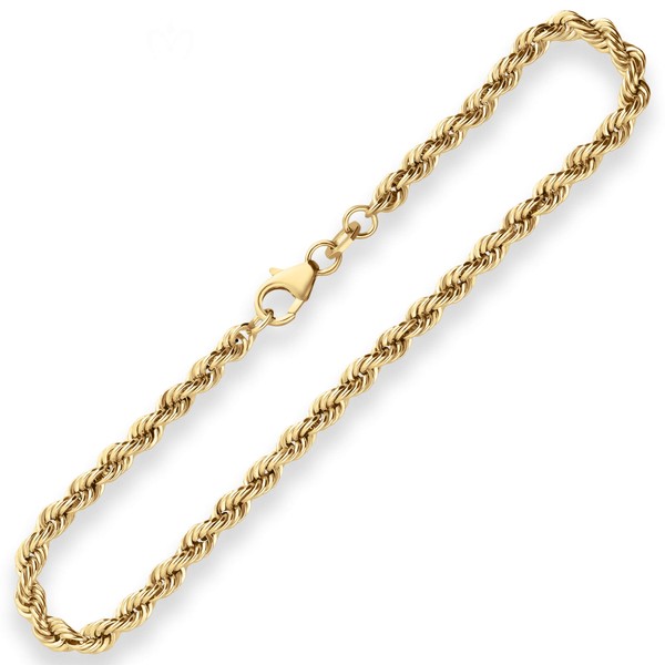 3.3mm Armband Kordelkette hohl aus 585 Gelbgold 21cm