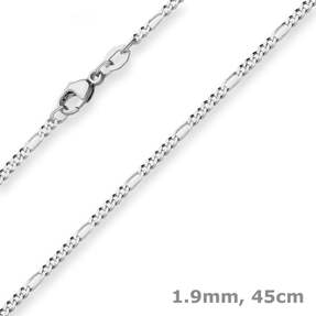 1,9mm Figarokette diamantiert Collier Halskette aus 925 Silber rhodiniert 45cm