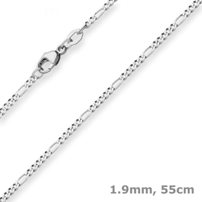 1,9mm Figarokette diamantiert Collier Halskette aus 925 Silber rhodiniert 55cm