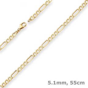5,1mm Figarokette Goldkette Collier Halskette aus 333 Gold Gelbgold 55cm