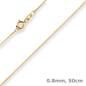 0,8mm Schlangenkette diamantiert Collier Halskette aus 375 Gold Gelbgold 50cm