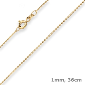 1mm Ankerkette diamantiert Kette Collier Halskette aus 585 Gold Gelbgold 36cm