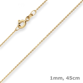 1mm Ankerkette diamantiert Kette Collier Halskette aus 585 Gold Gelbgold 45cm