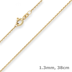 1,3mm Ankerkette diamantiert Collier aus 585 Gold Gelbgold 38cm mit Zwischenöse