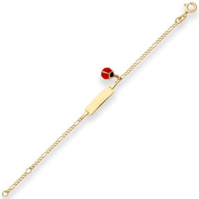 1,9mm Id-Armband Figarokette diamantiert Marienkäfer aus 333 Gold Gelbgold 14cm