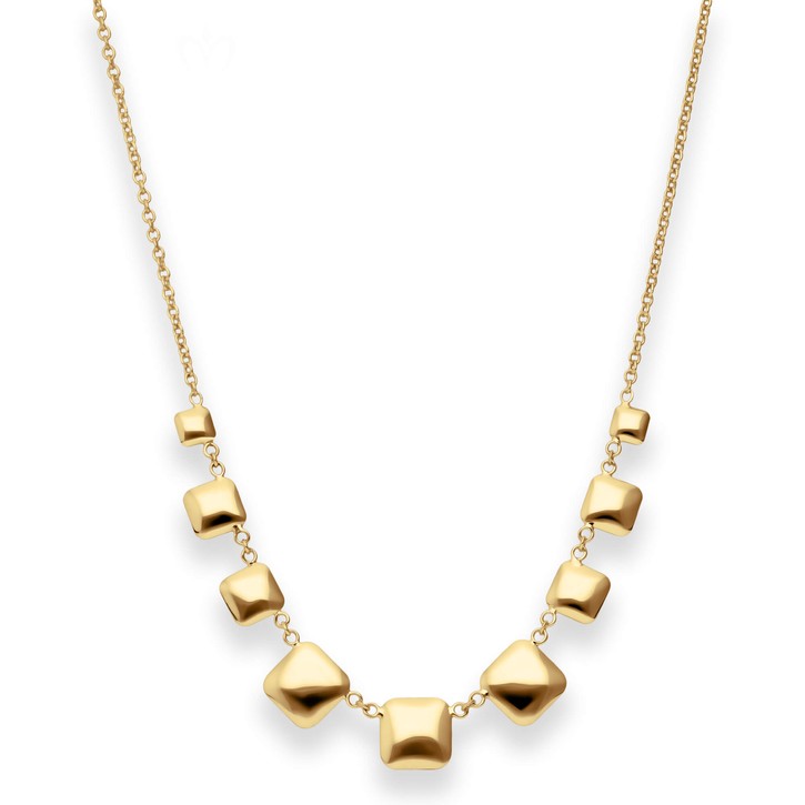Fantasiekette 9 gewölbte Quadrate im Verlauf 375 Gelbgold 43cm