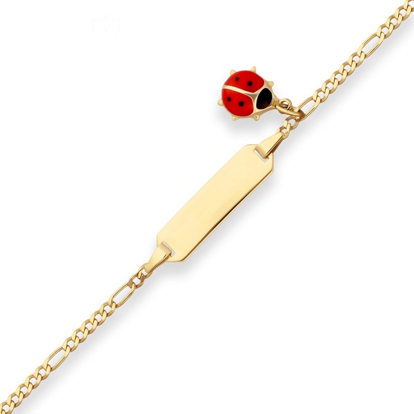 Id-Armband Figarokette diamantiert Marienkäfer 375 Gelbgold