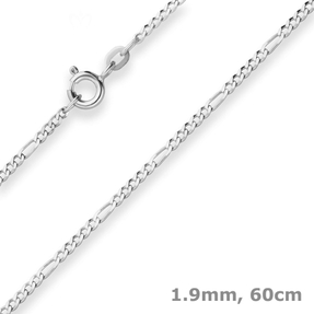 1,9mm Figarokette diamantiert Silberkette Collier Halskette aus 925 Silber 60cm