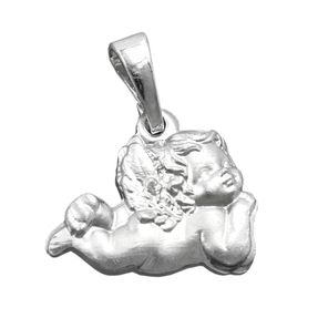 Anhänger liegender Engel 9x13mm aus 925 Sterling Silber mattiert Silberanhänger