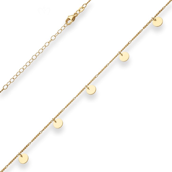 1.6mm Figarokette diamantiert 7 runde Plättchen 375 Gelbgold