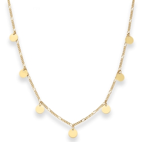 1,6mm Figarokette diamantiert Collier 7 runde Plättchen aus 375 Gelbgold 38-43cm