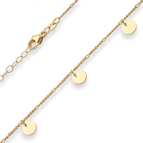 1.6mm Figarokette diamantiert 7 runde Plättchen 375 Gelbgold