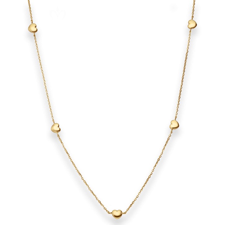 Ankerkette diamantiert 5 Herzen aus 585 Gelbgold 38cm