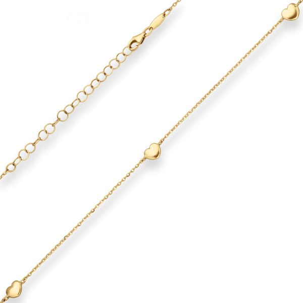 Ankerkette diamantiert 5 Herzen aus 585 Gelbgold 38cm
