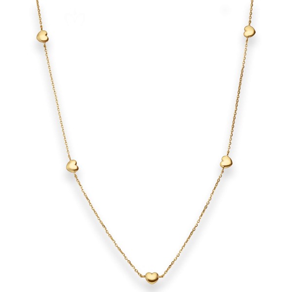 Ankerkette diamantiert 5 Herzen aus 585 Gelbgold 38cm