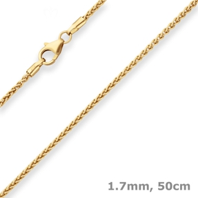 1,7mm Zopfkette Collier Halskette aus 585 Gold Gelbgold 50cm mit Zwischenöse