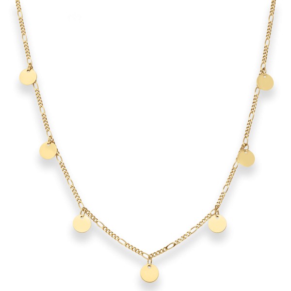 1.6mm Figarokette diamantiert 7 runde Plättchen 585 Gelbgold