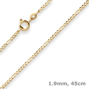 1,9mm Figarokette diamantiert Kette Collier Halskette aus 585 Gold Gelbgold 45cm