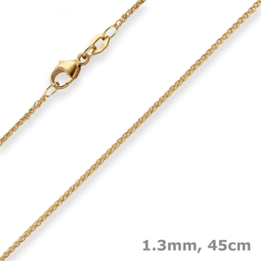 1,3mm Zopfkette Goldkette Collier Halskette aus 750 Gold Gelbgold 45cm
