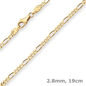2,8mm Armband Figarokette diamantiert Armschmuck aus 750 Gold Gelbgold 19cm
