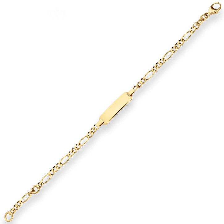 Id-Armband Figarokette diamantiert Schildband 750 Gelbgold 14cm