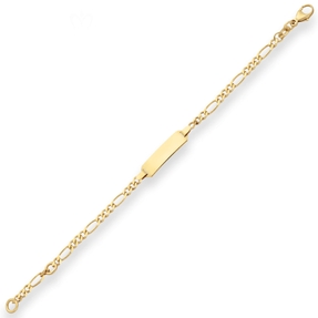 2,8mm Id-Armband Figarokette diamantiert Schildband aus 750 Gold Gelbgold 14cm 2,8mm Id-Armband Figarokette diamantiert Schildband aus 750 Gold Gelbgold 14cm