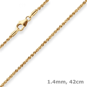 1,4mm Kordelkette massiv Goldkette Collier Halskette aus 750 Gold Gelbgold 42cm