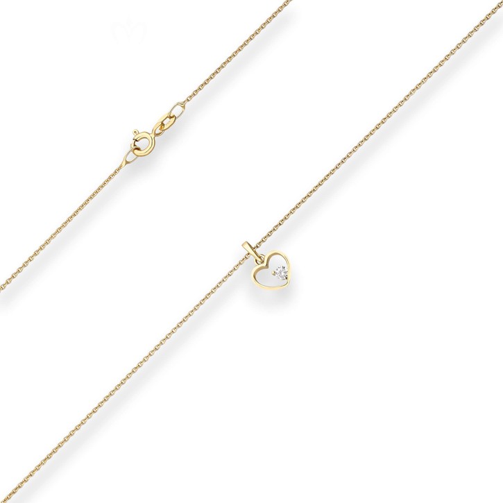 Rund-Ankerkette Herz mit weißem Zirkonia aus 585 Gelbgold 42cm