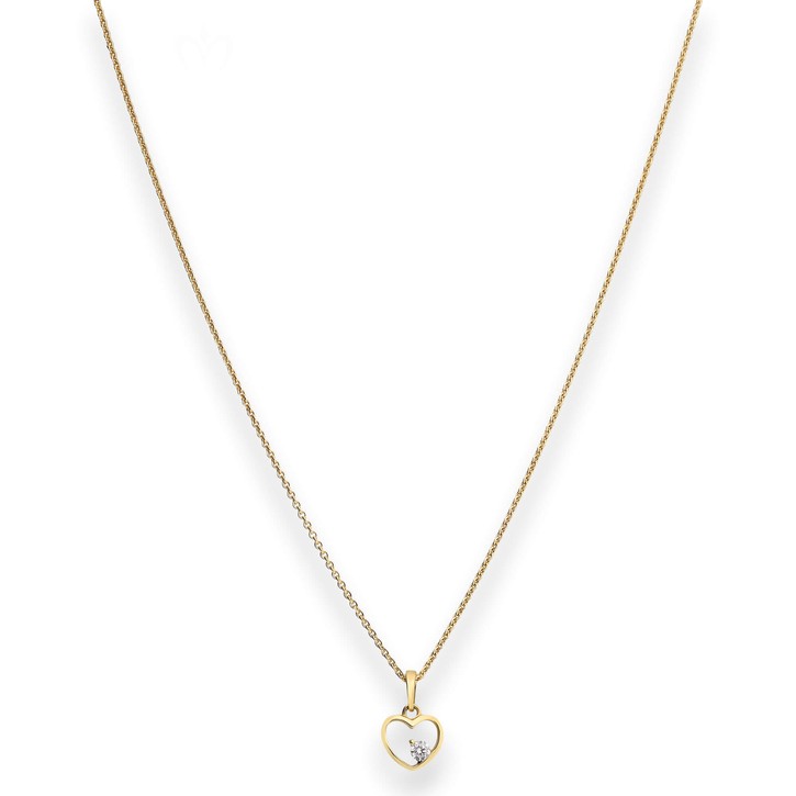 Rund-Ankerkette Herz mit weißem Zirkonia aus 585 Gelbgold 42cm