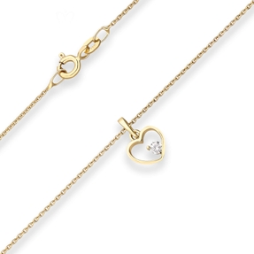 Collier Rund-Ankerkette Herz mit weißem Zirkonia aus 585 Gold Gelbgold 42cm