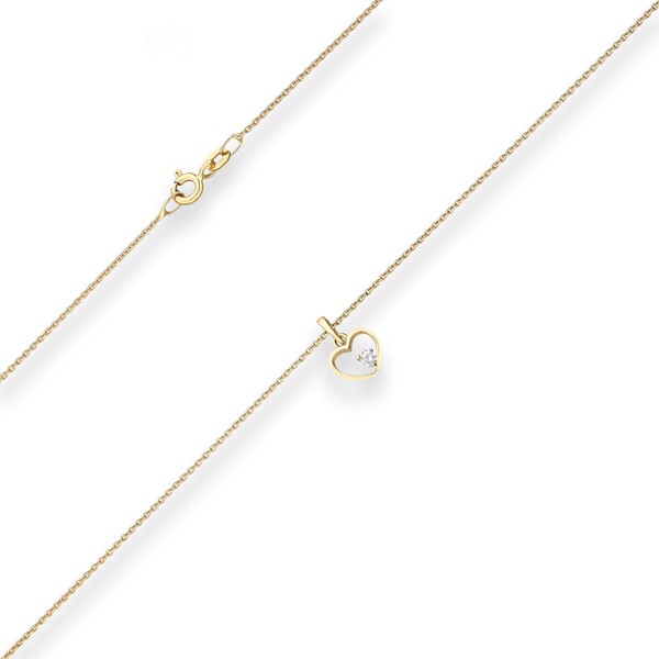 Rund-Ankerkette Herz mit weißem Zirkonia aus 585 Gelbgold 42cm