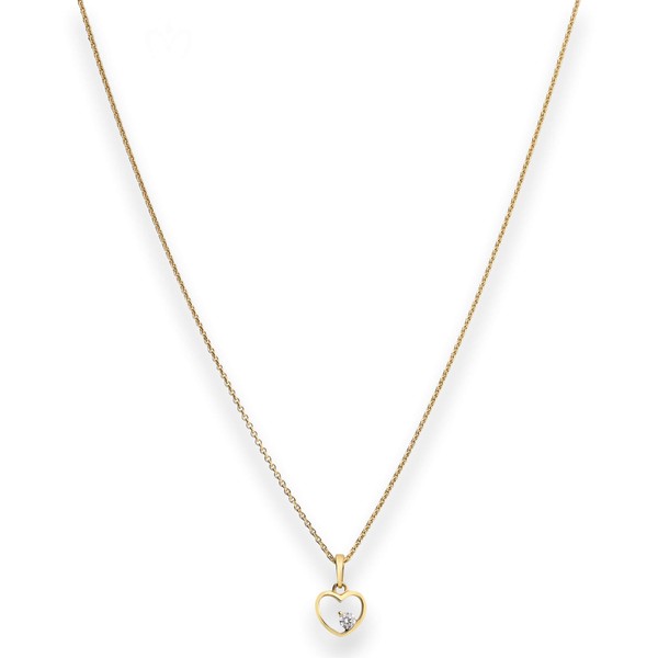Rund-Ankerkette Herz mit weißem Zirkonia aus 585 Gelbgold 42cm