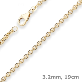 3,2mm Armband Rund-Ankerkette Goldarmband Armschmuck aus 585 Gold Gelbgold 19cm