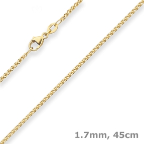 1,7mm Zopfkette Goldkette Collier Halskette aus 375 Gold Gelbgold 45cm