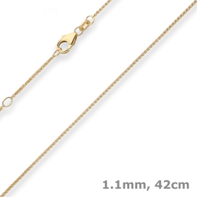 1.1mm Rope Chain Necklace Chain from 585 Yellow Gold 42cm with Insert Eyelet