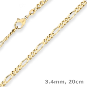 3,4mm Armband Figarokette diamantiert Armschmuck aus 585 Gold Gelbgold 20cm