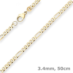 3,4mm Figarokette diamantiert Kette Collier Halskette aus 333 Gold Gelbgold 50cm